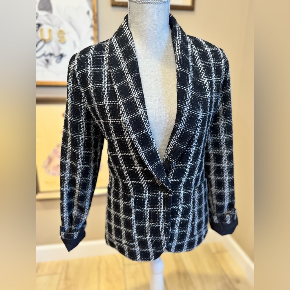 LUSH Black and White Tweed Metallic Silver Accent Blazer
